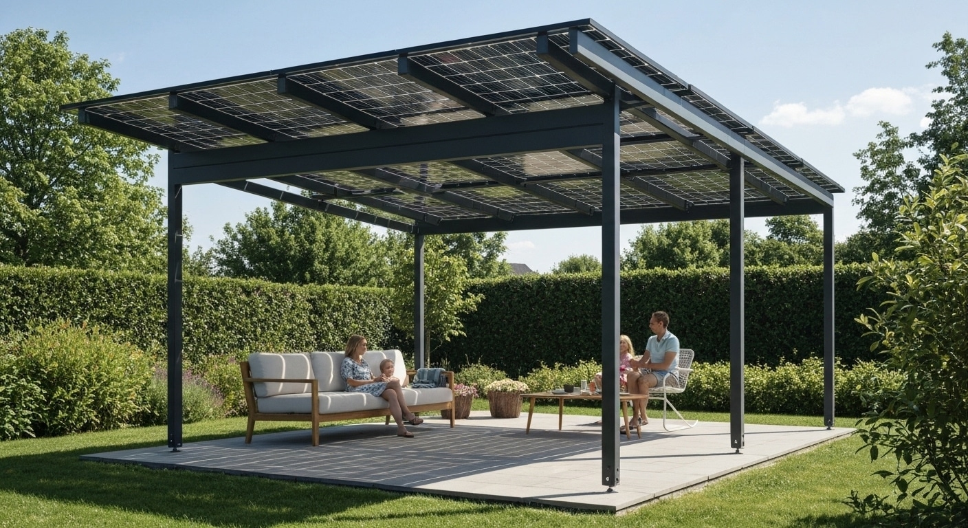 Pergola photovoltaïque sur mesure Pergola climatique photovoltaïque avec panneaux intégrés
